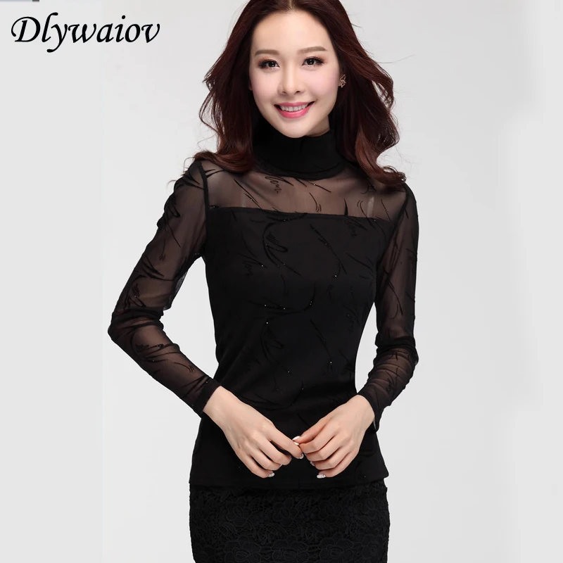 2019 Весна Modis женские блузки Черные Сетчатые рубашки с длинным рукавом эластичные