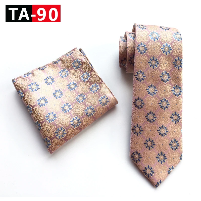 TA-90 Classic Novelty 23 Style Mens Tie Pocket Square Set Silk Paisley Flower Floral Gird Necktie Set Business Wedding Party Tie Set - Цвет: TA-90