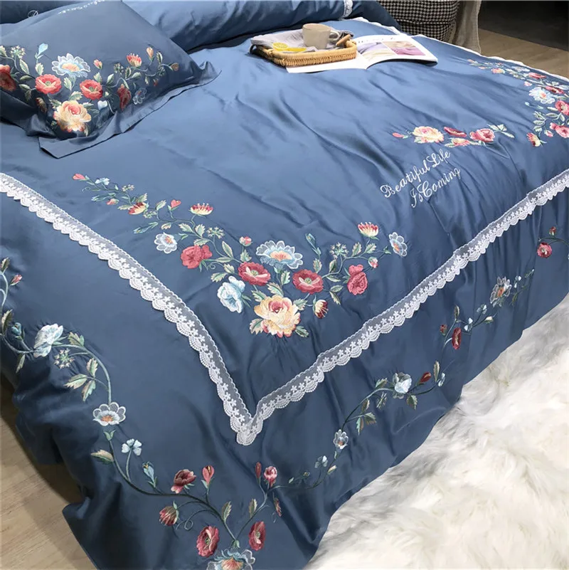 Little Daisy embroidery Bedding Sets girls Beddingset egyptian cotton Bed Linen Duvet Cover Bed Sheet Pillowcase/bed Sets 4/7pcs