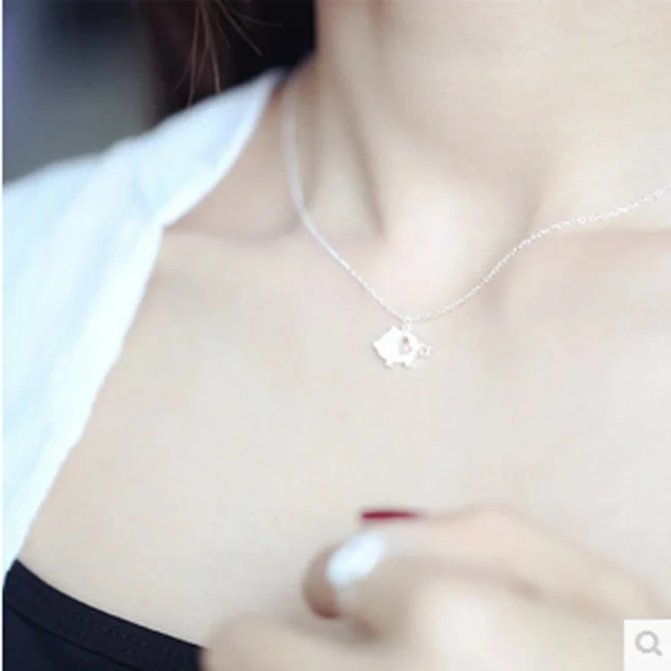 Daisies Pure 925 Серебряное пустое сердце Подвеска со свиньей ожерелье с милыми
