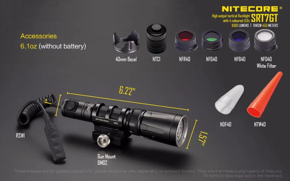 NITECORE SRT7GT фонарик умный селектор кольцо CREE XP-L HI V3 RGB Свет Макс 1000 люмен луч бросок 450 м тактический фонарь