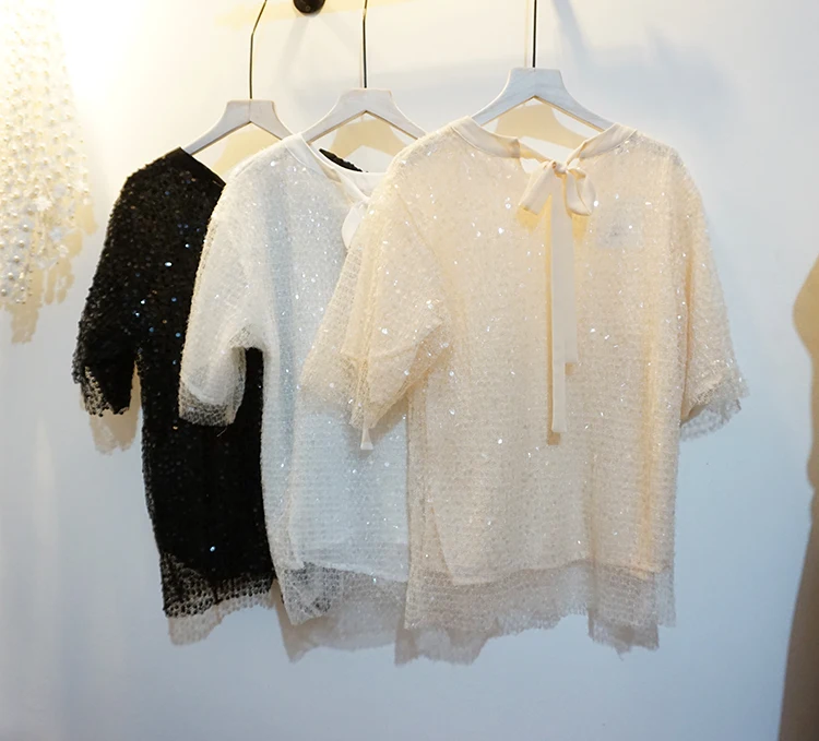Cakucool Hot Sparkle Sequins футболки с коротким рукавом милые блестящие летние сетчатые