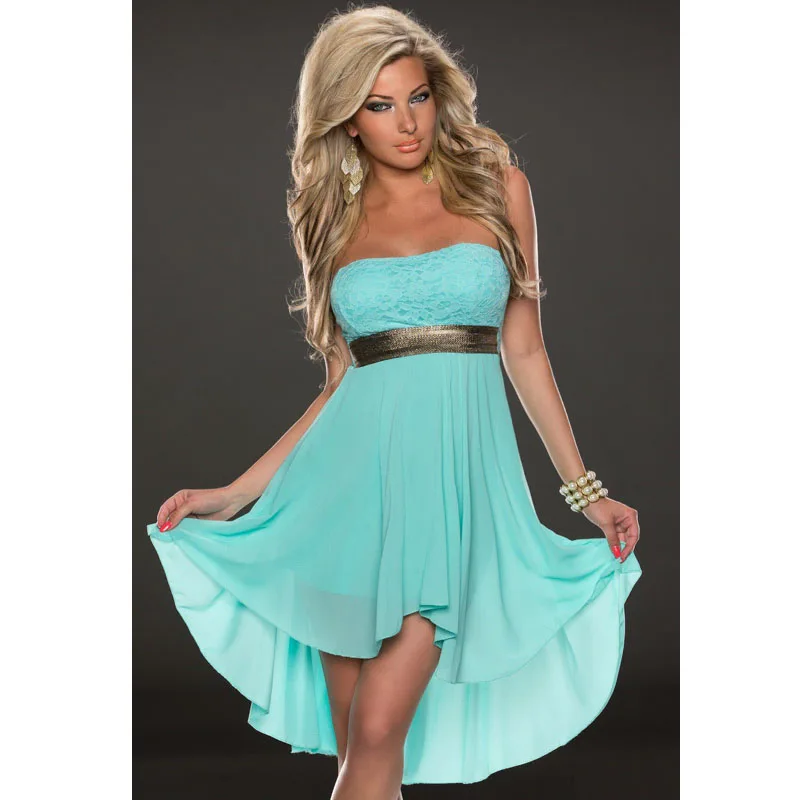 Шифоновое летнее женское платье без бретелек с асимметричным подолом новинка 2016