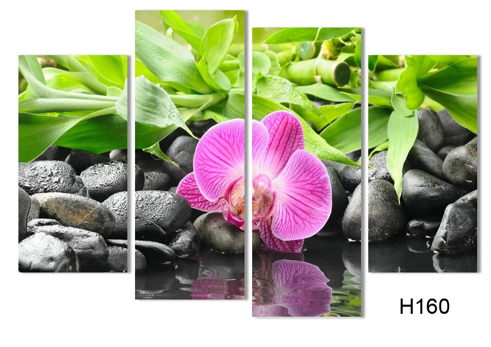 4 Панель стены искусства Ботанический Зеленый фэн-шуй масло орхидеи живопись на