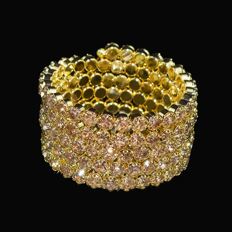 5 rows of gold Новое поступление женский золотой Хрустальный Браслет Модный многослойный широкий браслет вокруг руки браслет свадебные ювелирные изделия подарок - Окраска металла: 5 rows of gold