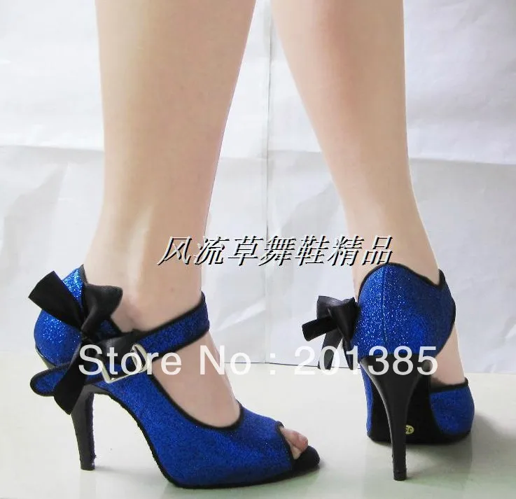 Женские синие блестящие черные атласные туфли с бантом для латиноамериканских