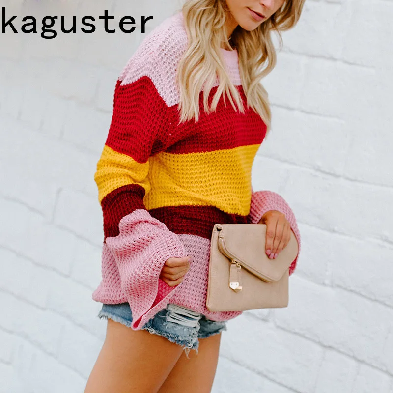 Женский полосатый свитер с длинным рукавом вязаный женская одежда повседневные