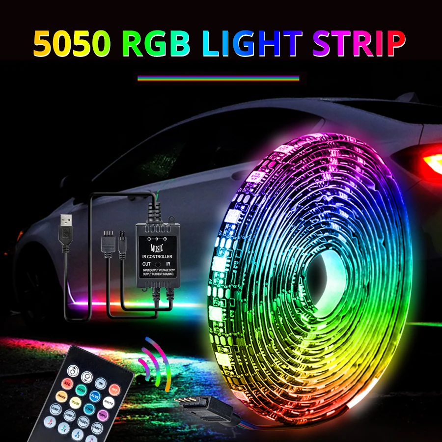 Автомобильная светодиодная лента AVACOM RGB, 5 В, яркий светильник низкого напряжения, 0,5 м/3 м/5 м, водонепроницаемый красочный светодиодный настенный светильник с пультом дистанционного управления