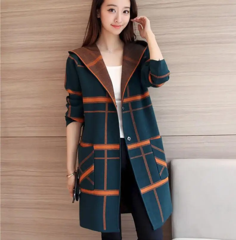 Женский Длинный Тренч модная новинка вязаный женский осенне зимний Кардиган