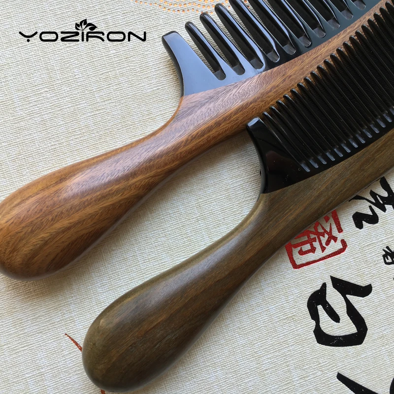 YOZIRON ручная работа зеленые сандаловые деревянные бычьи рога расчески для волос