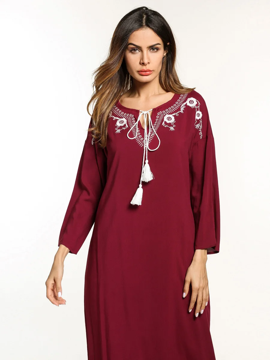 Вышивка кисточкой галстук длинное платье Для женщин 2019 весна новые дамы