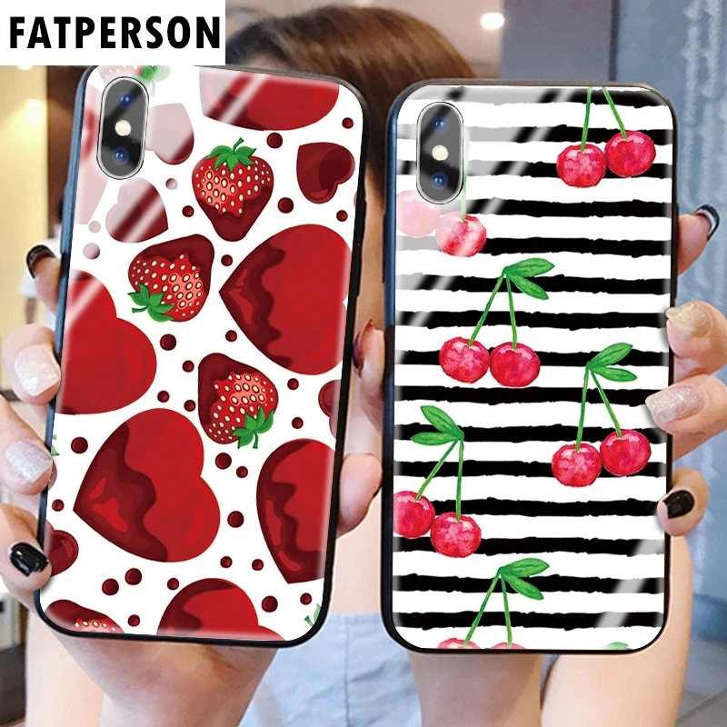 Модный Цветной фруктовый чехол из закаленного стекла для телефона iphone 5 6 7 8 6s 6splus