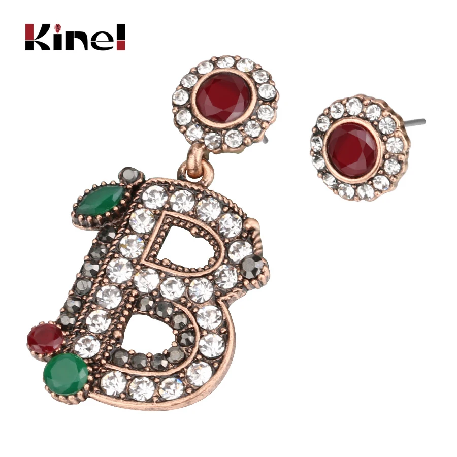 Kinel 2017 New Vintage Turkish Earrings For Women Antique Gold Color Letter B Asymmetry Drop Earring India Style Jewelry | Украшения и