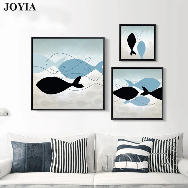 Абстрактная живопись искусство Северный стиль плакаты и принты плавающих рыб