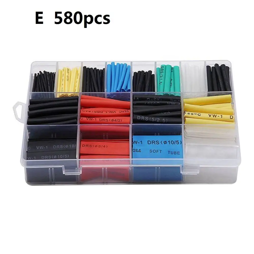 E 580pcs 530 шт./компл. термоусадочные трубки изоляционные, термоусадочные трубки ассортимент электронные полиолефина Соотношение 2:1 Обёрточная бумага провода кабельная муфта комплект - Цвет: E 580pcs