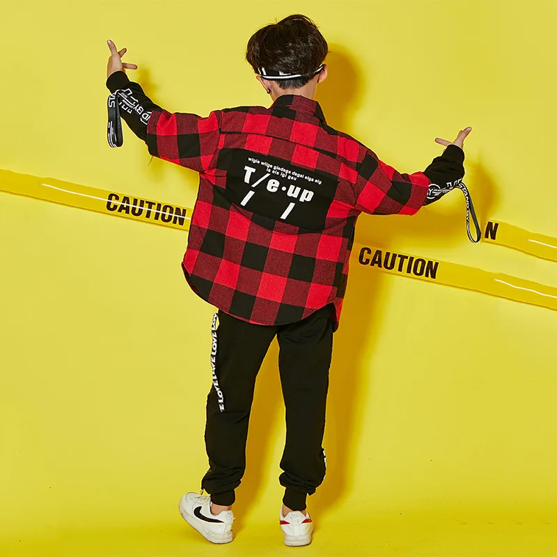 Детский костюм для джазовых танцев рубашка в клетку с длинными рукавами и