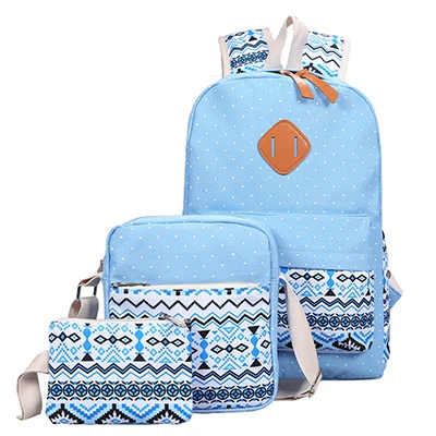 sky blue Хит, холщовый рюкзак с принтом, женские средние школьные сумки для подростков, для девочек, рюкзак, сумки для книг, сумка Mochila, набор - Цвет: sky blue