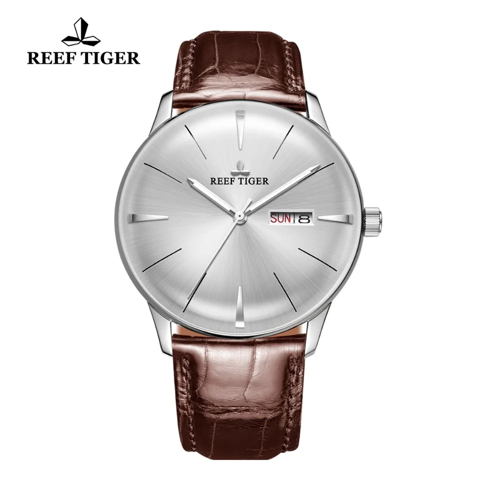 

Reef Tiger/RT Classic Casual Watch for Men Genuine Leather Strap Steel Automatic Watches Date Day Relogio Masculino Gift RGA8238