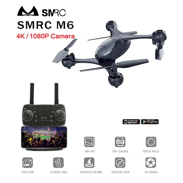Дрон SMRC M6 RC с камерой 4K Дроны HD 1080P WiFi FPV Quadcopter Follow Me оптический позиционирование