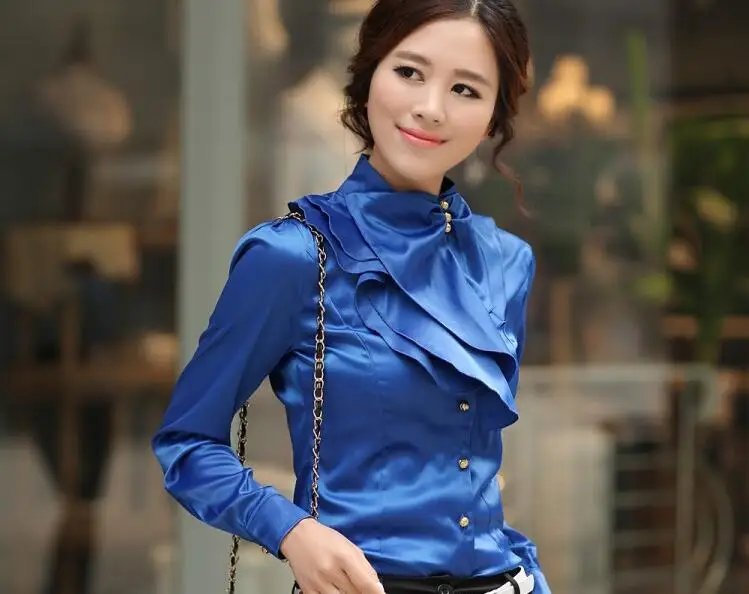 Женская шифоновая блузка с оборками элегантная офисная Деловая в Корейском