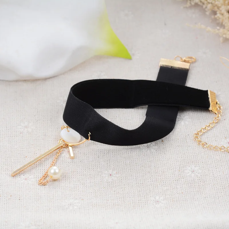 South Korea velvet Black Circle Necklace Shell tassel Velvet Shutiao Pearl | Украшения и аксессуары