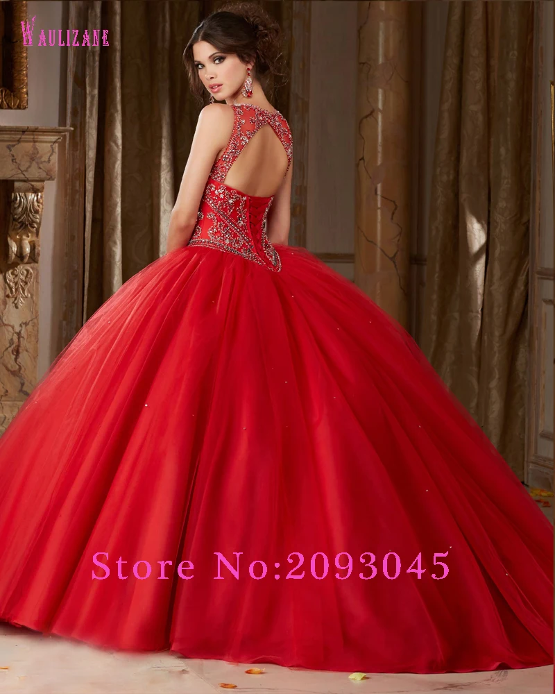 Waulizane 2017 Новый Прибытие Люкс Кристалл С Курткой Красный Quinceanera Платья Sexy Спинки