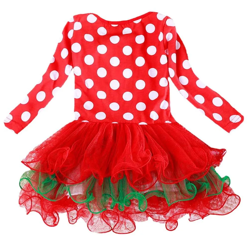 2018 New Christmas Dress For Girls Long Sleeve Merry Dresses Kids Polka Dot Xmas 2-6T Lace Bow Princess | Детская одежда и обувь