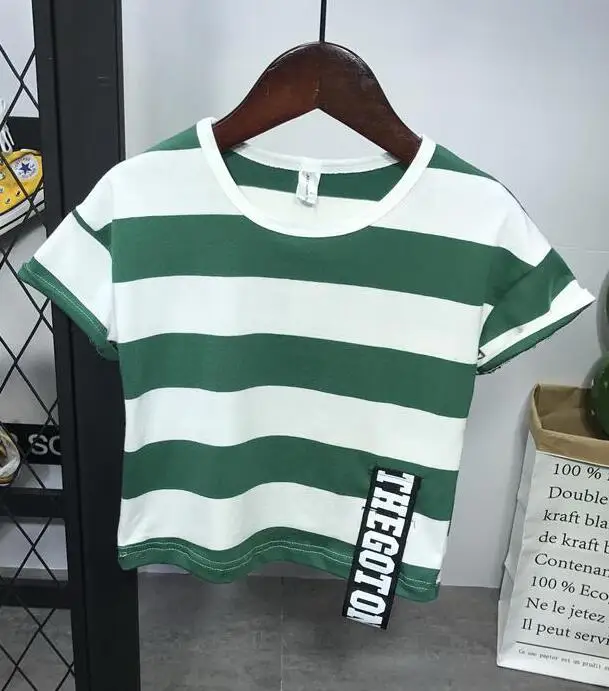 T-shirt Летняя одежда для маленьких мальчиков, 2 предмета полосатая футболка с короткими рукавами+ джинсовые шорты Популярные штаны комплект повседневной одежды - Цвет: T-shirt