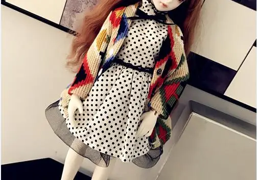 Set D01-P371 детская игрушка ручной работы 1/6 1/3 1/4 аксессуары для кукол BJD/Sd одежда цветной свитер кардиган юбка в горошек комплект - Цвет: Set