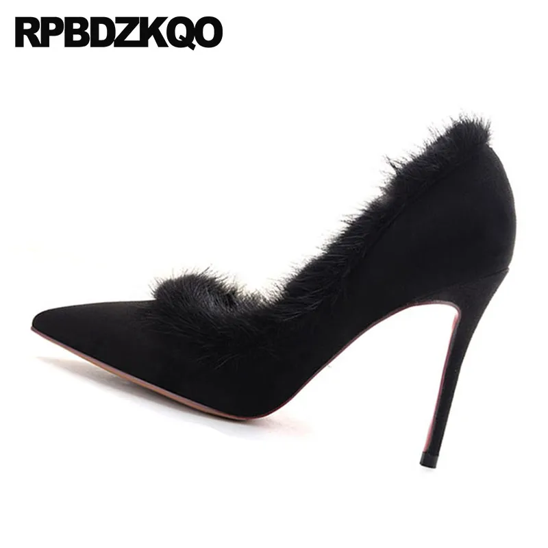 Туфли-лодочки женские на очень высоком каблуке пикантные туфли с мехом 8 см