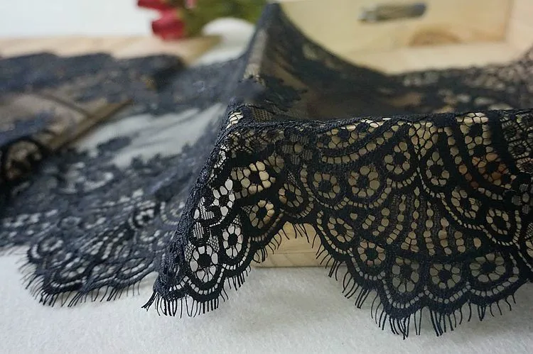 3M/Lot White Black 37cm Wide Eyelash Bilateral Lace Trim DIY Fabric Wedding Dress Curtain Clothing Accessories | Дом и сад