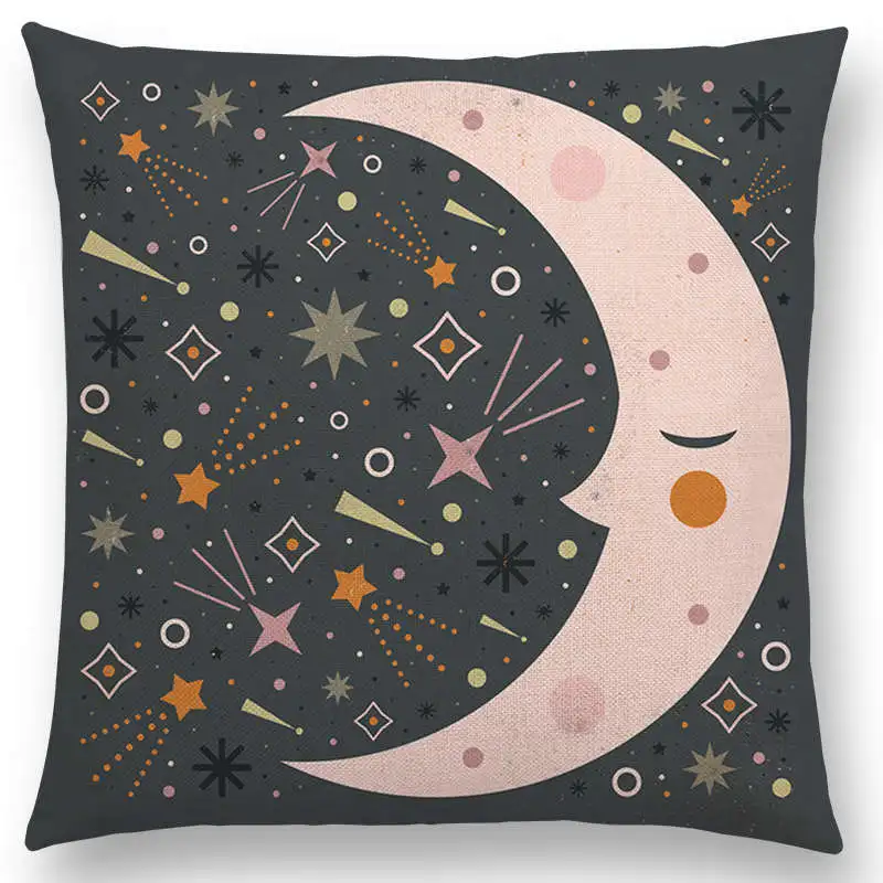 Симпатичные Мультяшные животные Цветы Листья луна звезды ночное небо лиса