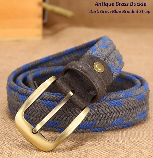 DarkGreyBlueBraided Дизайнерский ремень для женщин, модные мужские ремни, плетеные тканые унисекс поясы, не эластичные, без отверстий, 100-160 см, длина талии 35-62 дюйма - Цвет: DarkGreyBlueBraided