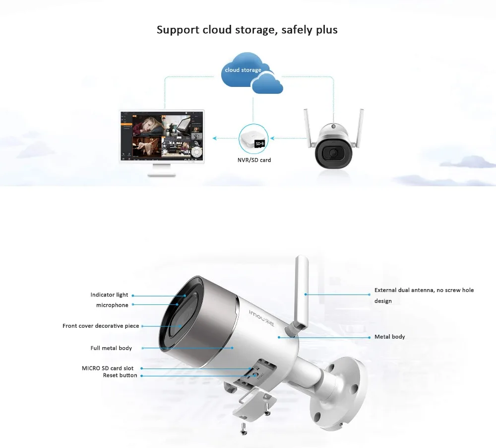 Dahua Imou 2MP IP камера наружная WiFi камера Встроенный микрофон двойная антенна водонепроницаемый металлический корпус беспроводная камера 2,8 мм 3,6 мм