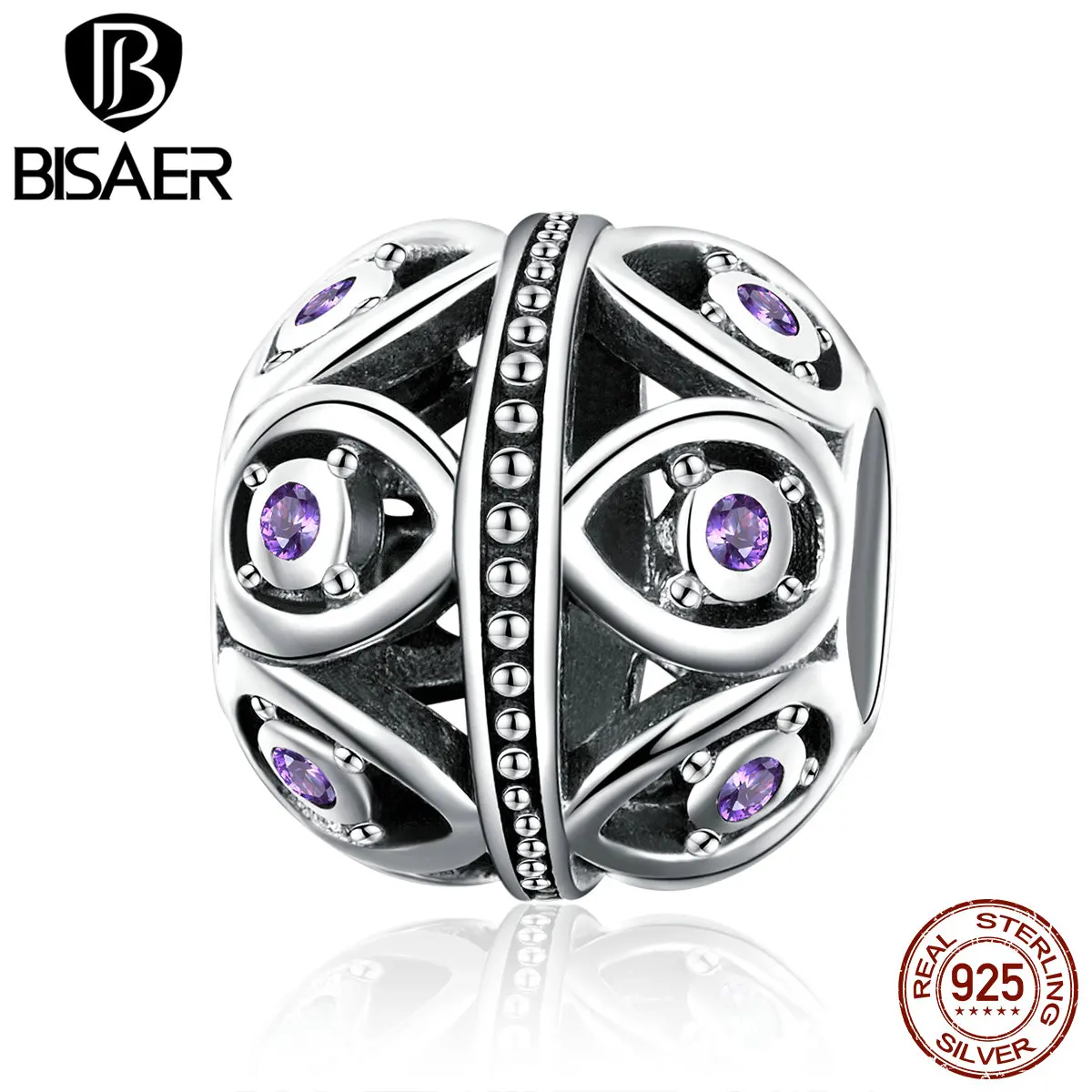BISAER 925 пробы серебро Изысканная капелька геометрическая форма Очаровательные Круглые бусины подходят браслеты DIY Изготовление ювелирных изделий ECC1048
