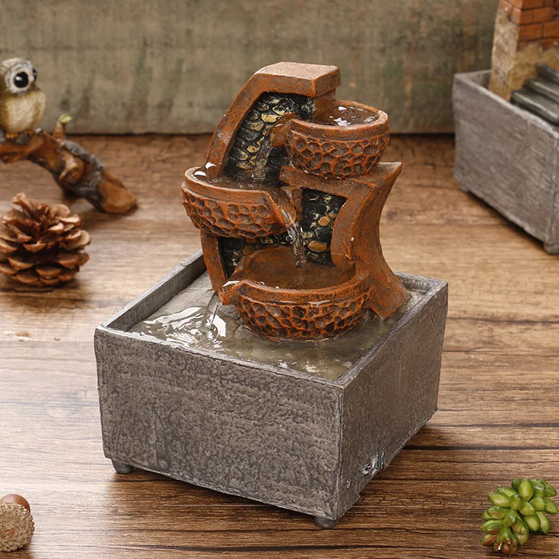 flower pot Декоративные домашние фонтаны в деревенском стиле фэн-шуй, водопады, настольные изделия из смолы для домашнего офиса, украшения чайного дома - Цвет: flower pot