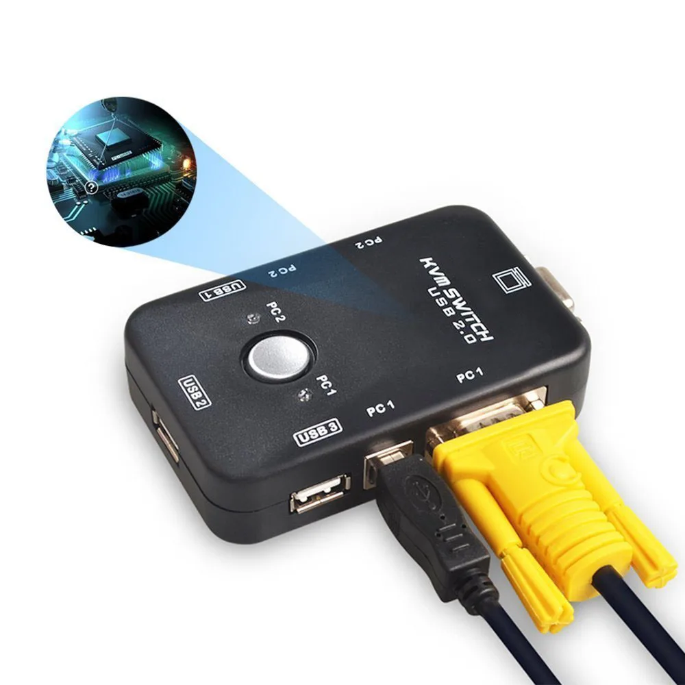 KVM переключатель 2 порта ПК монитор переключатели с USB кабелями VGA для