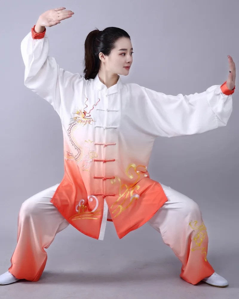 2pc tops and pants 3 шт. женский Традиционный китайский вышитый цветок с длинным рукавом ушу тайчи форма для кунгфу костюм униформа Тай Чи одежда для упражнений - Цвет: 2pc tops and pants