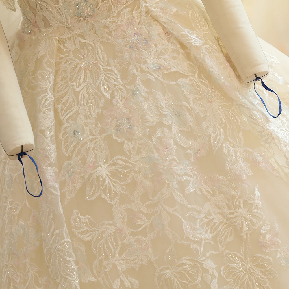 SL 7816 церковь о образный вырез Пышный рукав Иллюзия Кружевная аппликация на лиф