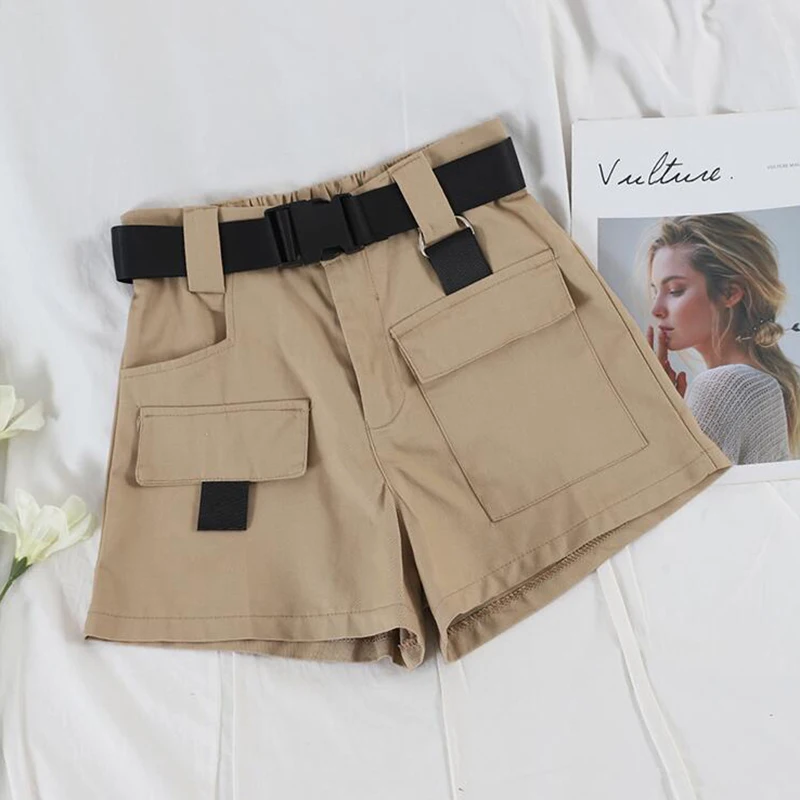 Women Casual Denim Shorts Summer High Waist Women's Sports Shorts Big Pocket Cargo Shorts Women With Belt