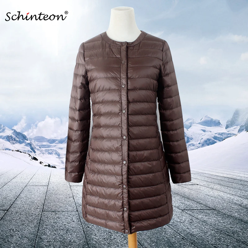 

2020 Schinteon Women Down Jacket Ultra Light White Duck Down Long Coat Thin Inner Bottoming Garment Slim Autumn New Arrival
