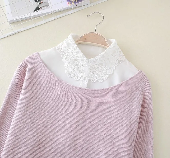 Корейская кружевная поддельная женская рубашка шелковая шифоновая с украшением