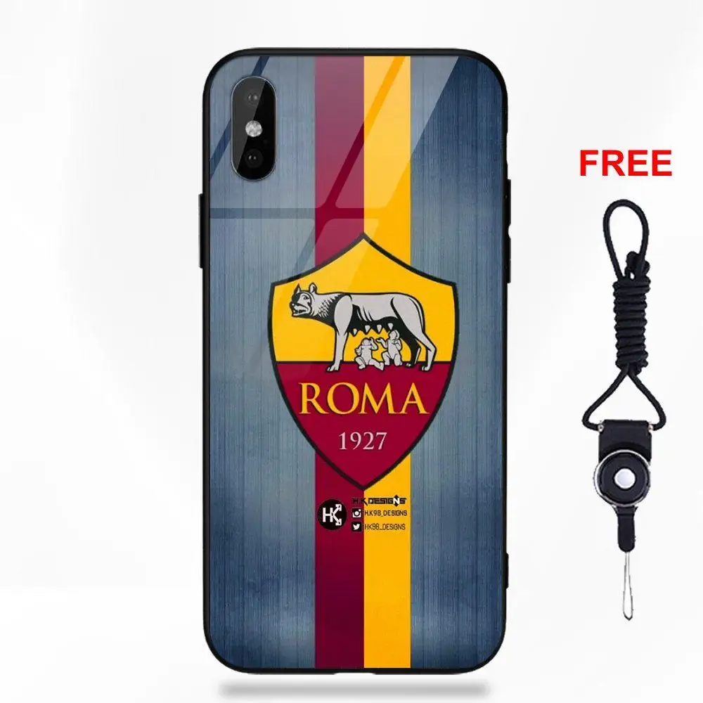 Логотип Roma football для Apple iPhone 5 5C 5S SE 6 6S 7 8 Plus X XS Max XR Diy красочная мягкая ТПУ Рамка с принтом+ закаленное стекло