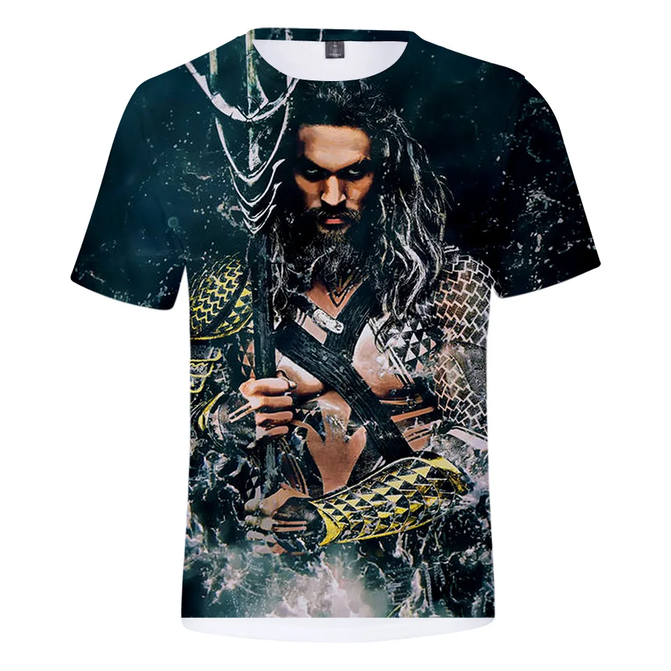 Aquaman серия Повседневная свободная Мужская футболка большого размера летняя с