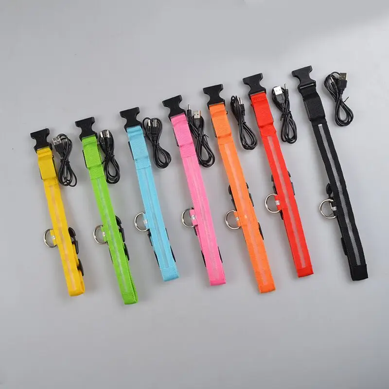 PD32 USB Перезаряжаемый светодиодный нейлоновый ошейник для домашних животных, светящийся мигающий ошейник для собак, кошек, светодиодный светящийся ошейник для маленьких собак
