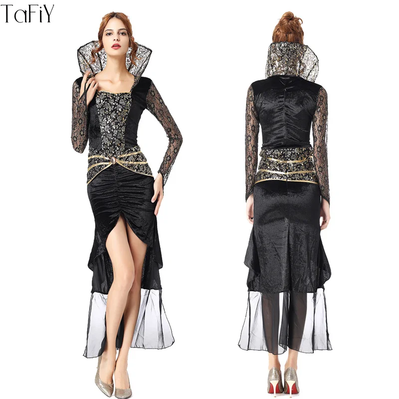 

TaFiY Brand New Halloween Vampire Costumes For Women Sexy Witch Costumes Long Dress with Lace Cosplay Role Play Clothing
