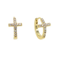 hot sell cute new romantic small cross goldsilver color lovely cross shape hoop earrings for women party girlfriend gift