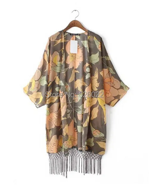 Новинка 2015 Женский Ретро этнический кардиган с длинными кисточками и цветочным