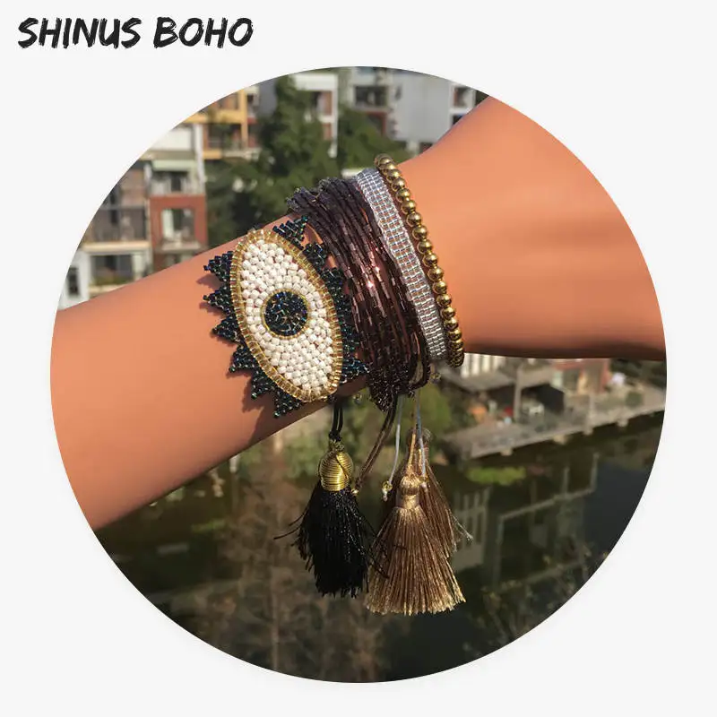 Браслеты SHINUSBOHO на удачу для мужчин и женщин многослойные ювелирные украшения с