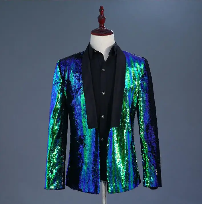 Two-tone Flip Sequin clothes men suits designs stage costumes for singers jacket sequins blazer dance star style dress coats | Мужская